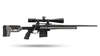 ORYX Sportsman Chassis förbättrar precision och ergonomi med V-formad bedding, justerbart kolv, och kompatibilitet med AR15 grepp och M-Lok tillbehör.